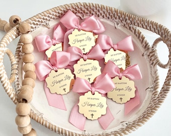 Personalized Gold Mirror Christening Favor Tags with Ribbon