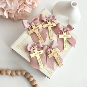 Etiquetas de regalo para bautizo, acrílico dorado, chocolate, 20 unidades, espejo, cruz de lujo, regalo personalizado para niña