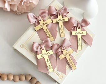 Personalized Gold Mirror Cross Favor Tag: Christening, Baptism