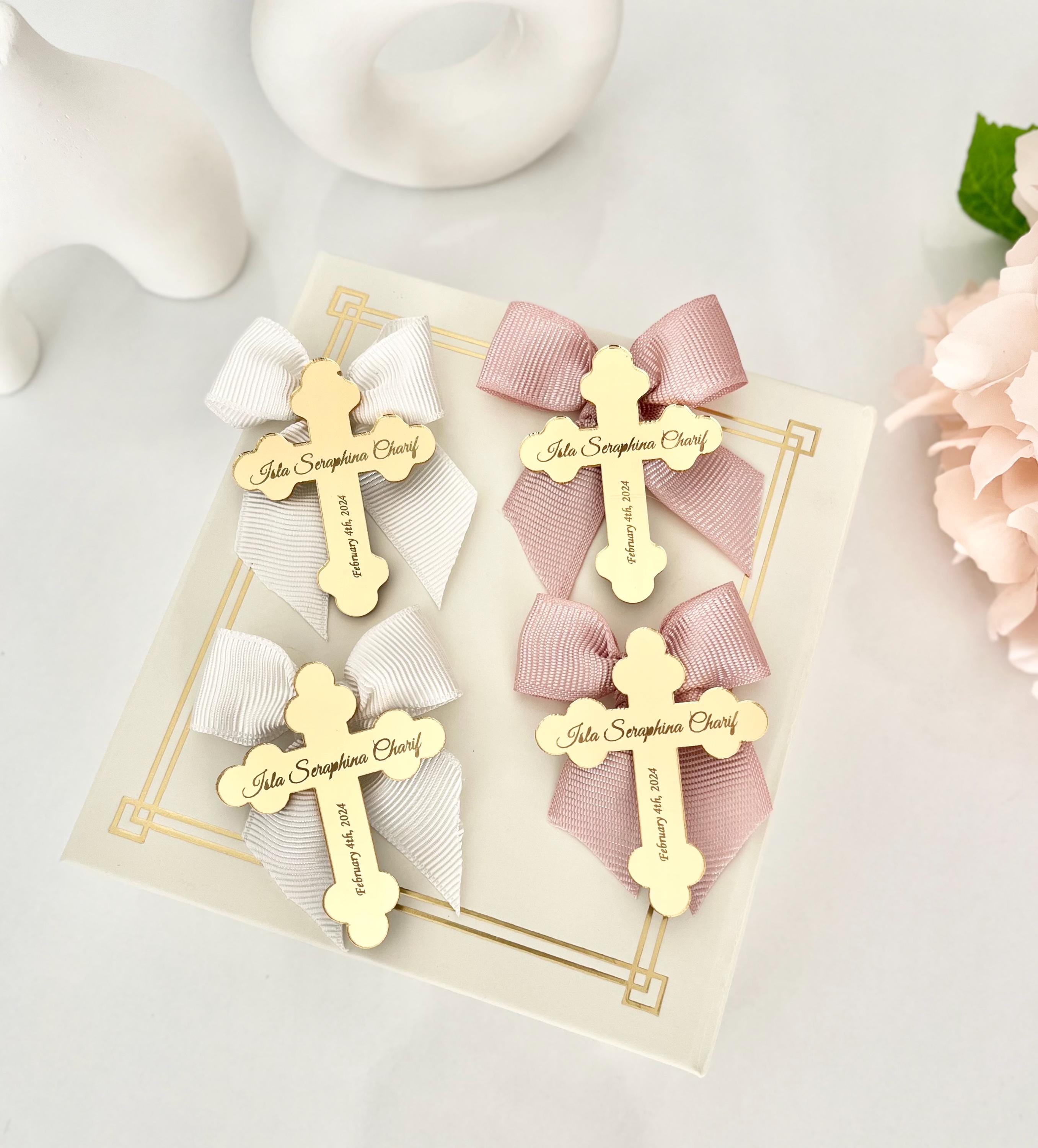 Personalized Gold Mirror Cross Tag: Christening Baptism Favors