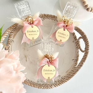 Holy Water Glass Bottle: Baptism Favor with Ribbon & Tag