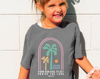 Camisa cristiana para niños Alabado sea el Señor Jesús Camisa Salmo Biblia Verso Camiseta Christian Merch Bautismo Regalo para niña Boho Christian Kid Ropa
