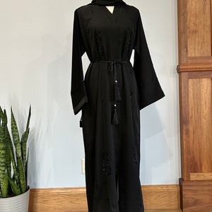 Black Embellished Modest Dubai Abaya, Women's Abaya, Embellished Black Abaya