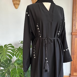 Black Embellished Modest Dubai Abaya, Women's Abaya, Embellished Silver and Black Abaya