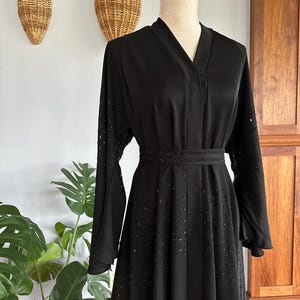 Black Beaded Modest Dubai Abaya, Women's Abaya, Black Abaya