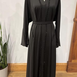 Black Spiral Beaded Modest Dubai Abaya, Women's Abaya, Black Abaya, Party Abaya