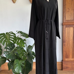 Black Checkered Modest Dubai Abaya, Women's Abaya, Embellished Black Abaya