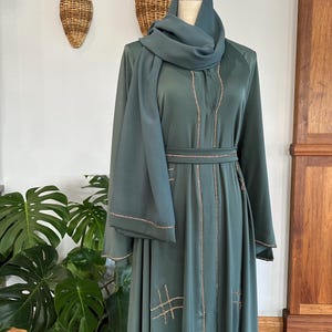 Green Dubai Abaya with Matching Belt & Headscarf