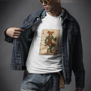T-shirt unisex con carta Joker vintage, maglietta retrò con carte da gioco per giocatori, maglietta grafica casual