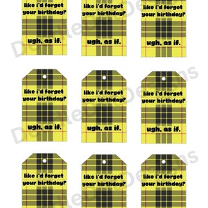Clueless verjaardagskaartjes (pdf-blad van 9, 2 x 3 inch, digitaal)