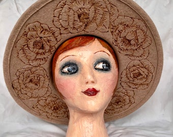 Hat Pyrography, Peonies, Burned Universal Thread Felt Hat Tan Jory Wong | Hand burned hats! I use a pyrography (wood  main image 4
