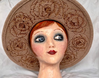 Hat Pyrography, Peony Crown Hat, Universal Thread Felt Wide Brim Rancher Hat Tan Boho