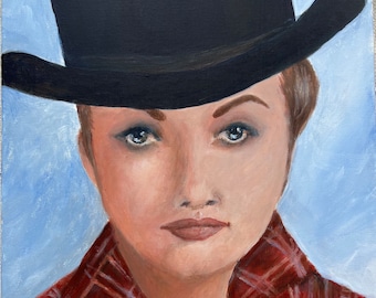 Canvas print of an original acrylic painting.  Vintage Cowgirl #3, Josie, Western, country,  painting 16 x 16