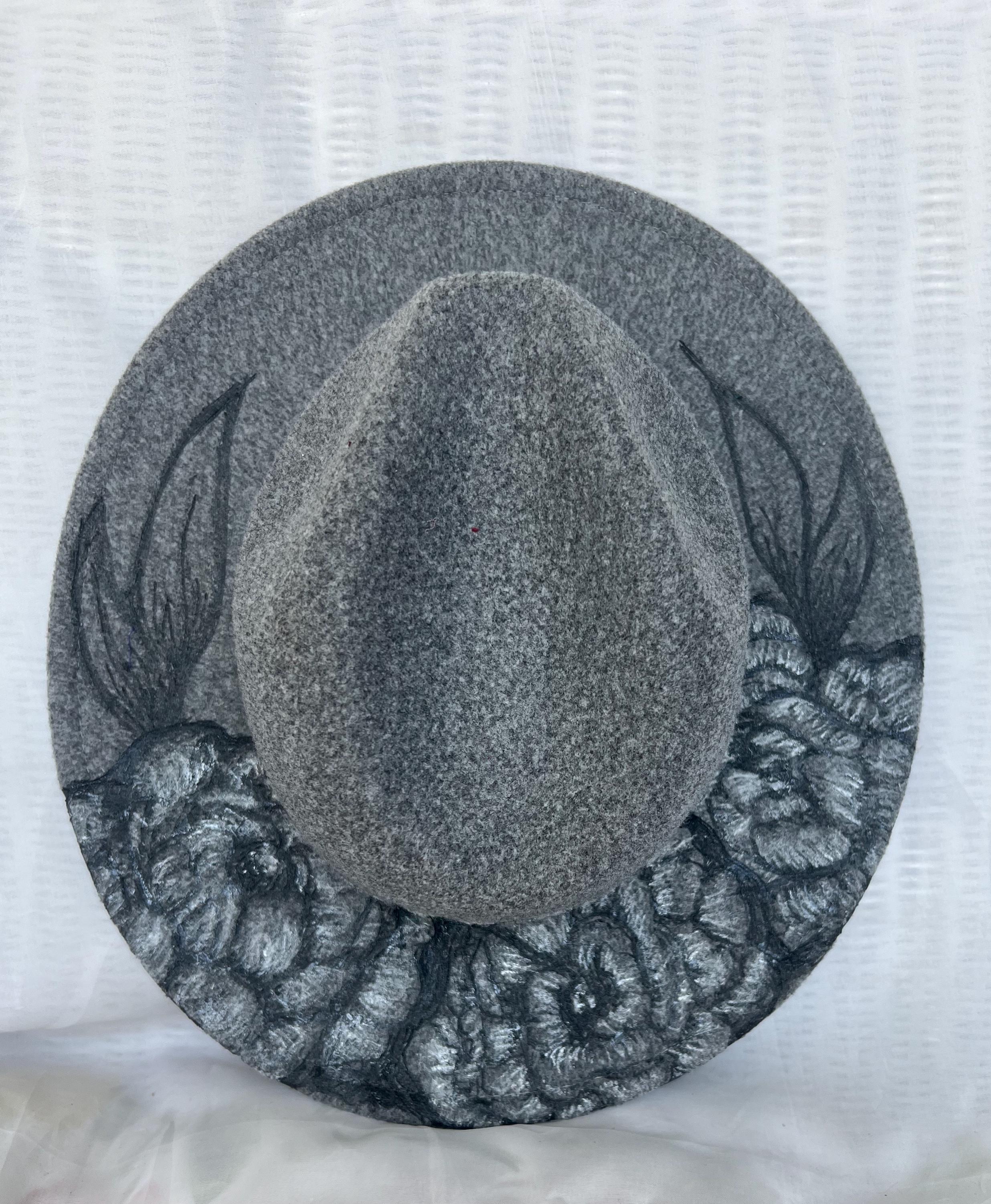 Hat Pyrography, Peonies, Burned Universal Thread Felt Hat Tan Jory Wong | Hand burned hats! I use a pyrography (wood  main image 3
