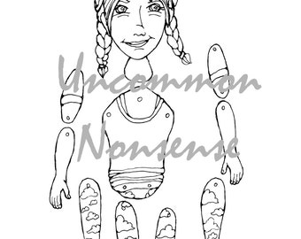 Yoga Girl 6. dance, ballet, fitness jointed articulated paper doll puppet coloring page, download