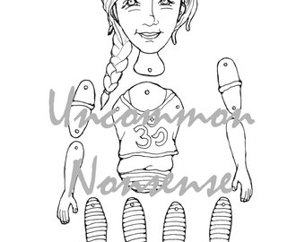 Yoga Girl 3. dance, ballet, jointed articulated paper doll puppet coloring page, download