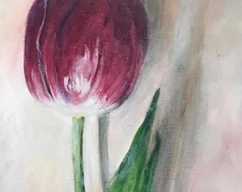 Canvas print of an original acrylic painting.  Skeptical Tulip painting 16 x 20