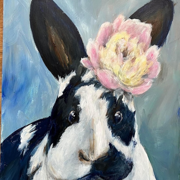 Impression sur toile d'une peinture acrylique originale. Lapin sceptique 12 x 12