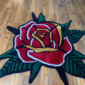 Tradition American Rose Tattoo Style Tufted Rug Red Large Floor Rug or ...