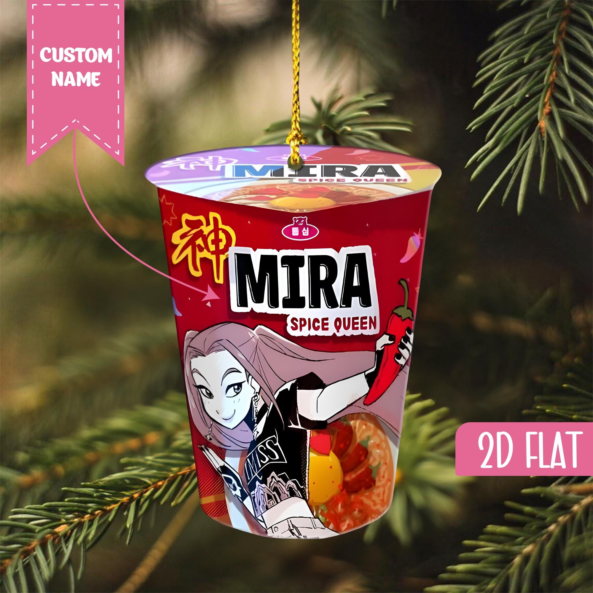 Discover Personalized Kpop Demon Hunters Ornament, Huntrix Ramen Ramyeon, Huntrix Christmas Ornament, Custom Christmas Ornament, Rumi Mira Zoey