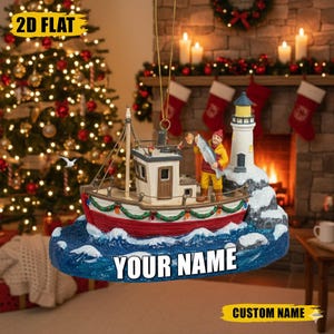 Personalisierte Fischerboot Ornament, Thunfisch Ornament, Angeln Liebhaber Ornament, Weihnachtsgeschenk für Papa, Ehemann, Geschenk für Fischer