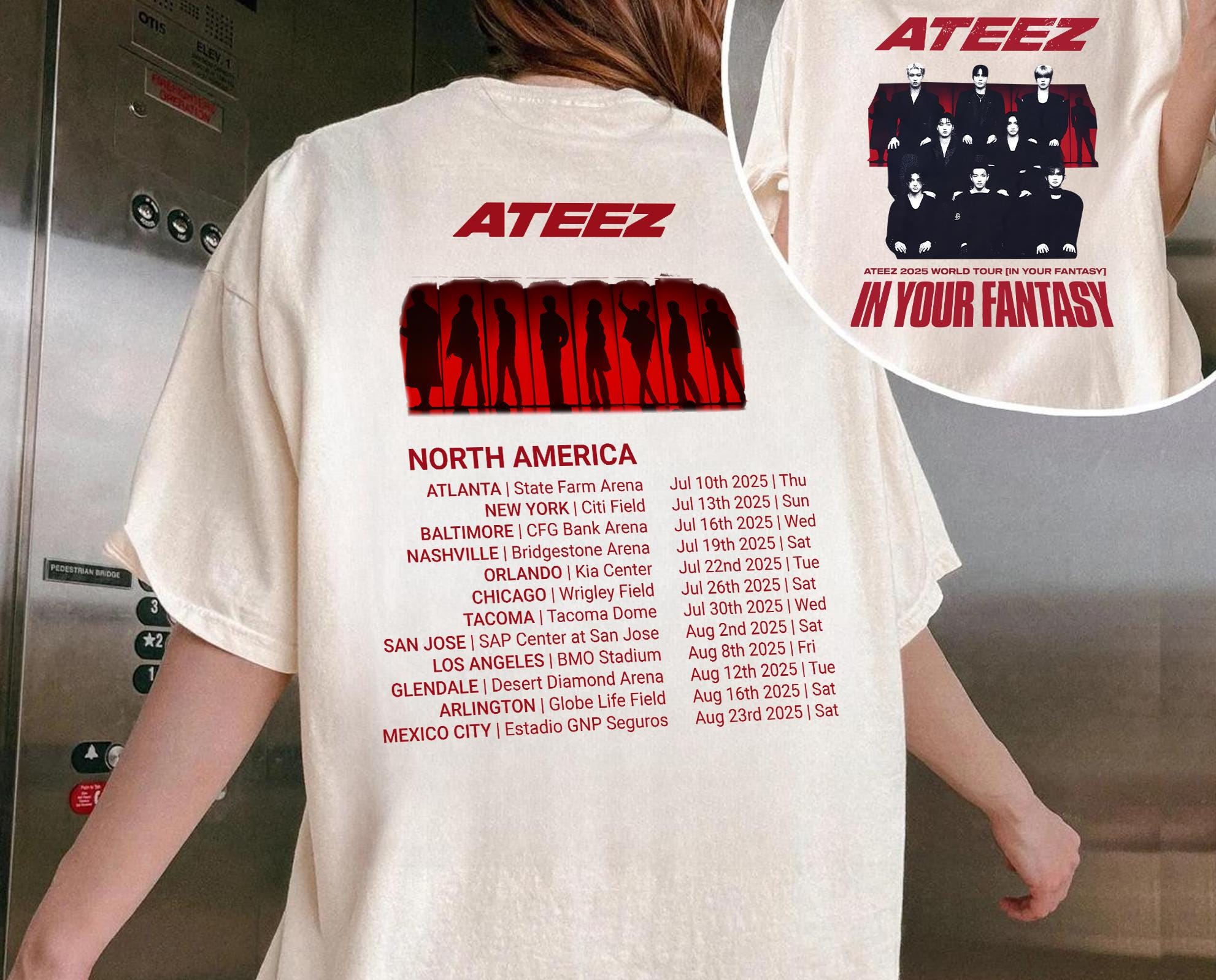 ATEEZ 2025 アメツ限定 T shirt TOUR ver 2025 ATEEZ In Your Fantasy World Tour North America Washed T