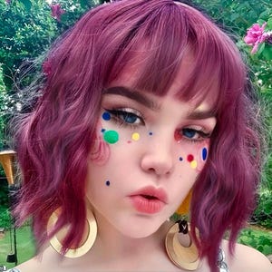 Cute Short Wig, Wig With Bangs, Woman Wig, Wig Purple Short Wavy, Bob, Wavy Hair, Purple Blonde Short Wavy Wig