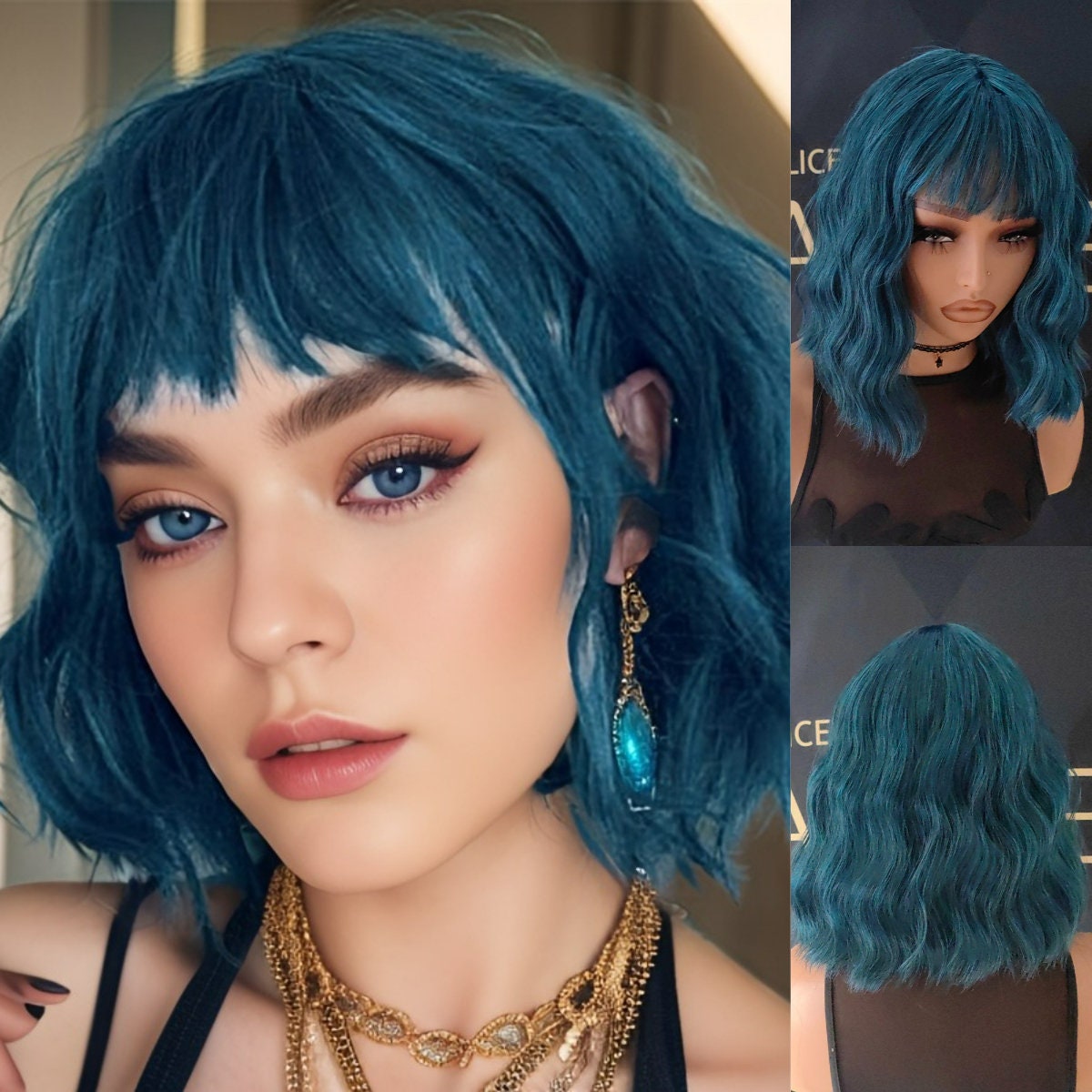 Blue and white wig discount