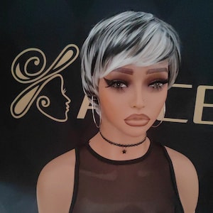 Black & White Wig, Short Pixie Cut Wig, Black Wig, gifts for mom, Synthetic Wig, Fox Wig