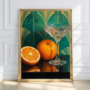 Art Deco Cocktail Print: Orange Still Life, Vintage Bar Decor (Digital Download
