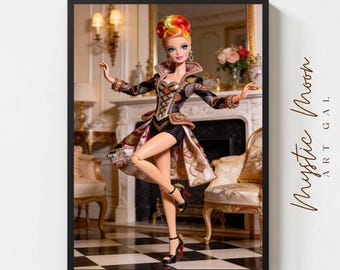 Estampado de muñeca de moda glamurosa, decoración chic de inspiración vintage (descarga instantánea)