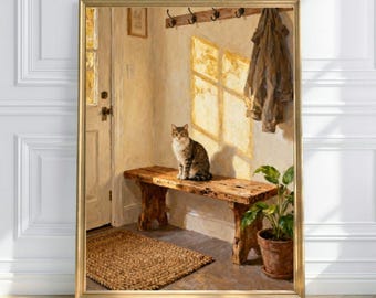 Entryway Cat Wall Art Print | Cozy Home Decor | Vintage Style  | Printable