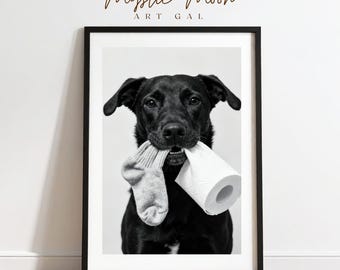 Funny Dog Bathroom Print, Minimalist Pet Wall Art (Instant Download)