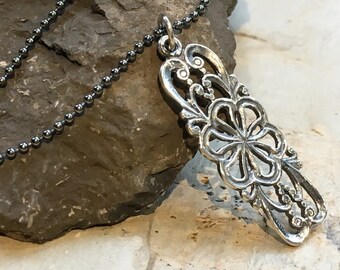 Silver pendant, ornate rustic necklace, casual necklace, layering necklace, Long pendant, Filigree necklace, bar necklace - Memory N2063