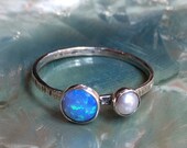 Opal pearl ring, birthstones ring, stacking ring, personalised ring, sterling silver ring, dainty ring, silver ring - Golden Shadows R2578