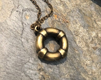 Life ring preserver necklace, nautical pendant, Life buoy necklace, brass necklace, sea necklace, Layering Necklace - AFN 143