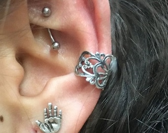 Piercing falso, piercing falso, concha falsa sem piercing, manguito de orelha de prata esterlina, piercings falsos, manguito de orelha de renda, manguito de concha, envoltório de orelha - EC8064