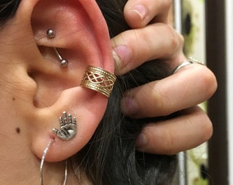 Piercing falso para la oreja, piercing falso dorado, piercing falso para el cartílago sin perforación, piercings falsos, pendiente de encaje chapado en oro, pendiente para el cartílago, envoltura para la oreja - EC8065