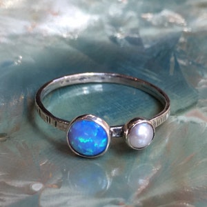 Personalised ring, Opal pearl ring, birthstones ring, stacking ring, sterling silver ring, dainty ring, silver ring - Golden Shadows R2578