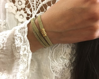 Minimalist bracelet, gold tube bracelet, tan suede bracelet, Layering Necklace, beige bracelet, wrap bracelet, Suede Choker - AFN 119