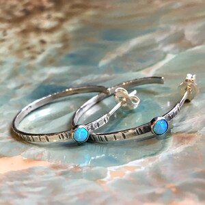 Opal earrings, Simple Hoops, sterling silver earrings, Hoop Earrings, minimalist Earrings, dainty hoop earrings, skinny hoops- Edge E8073-1