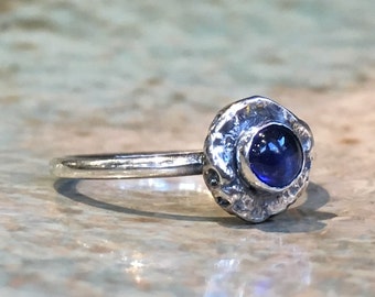 Blue sapphire ring, sterling silver ring, birthstone ring, stacking ring, simple ring, dainty ring, delicate ring, stone ring - Fancy R2487