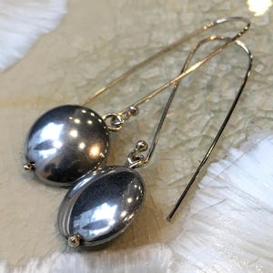 Hematite Earrings, Silver Earrings, Dangle earrings, stone Earrings, Long silver Earrings, drop earrings, casual earrings - Dark E8079-1
