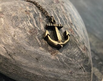 Anchor necklace, brass necklace, nautical pendant necklace, sea necklace, Layering Necklace - AFN 142