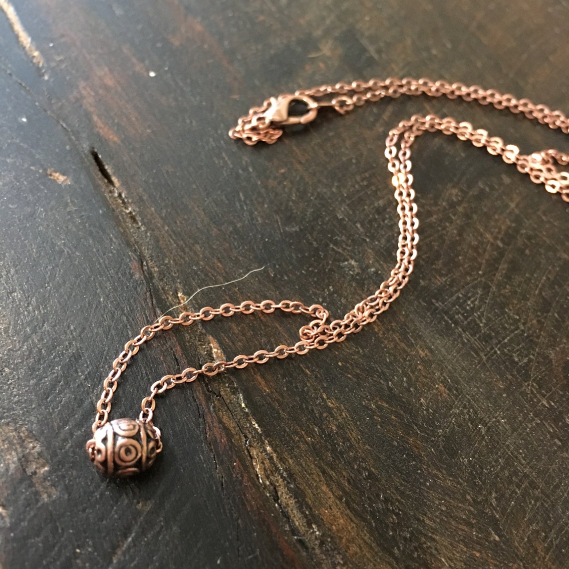 Copper Bali Bead Necklace Dainty Pendant Basic Necklace Etsy