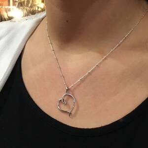 Silver Heart necklace, valentines necklace, simple heart pendant, Layering Necklace, casual necklace, Gift for mom, dainty heart N2073S image 5