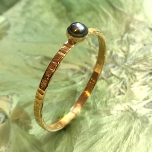 Black pearl ring, birthstone ring, Gold ring, brass ring, delicate stacking ring, custom ring, dainty ring, gemstone ring - Easy Lover R2503