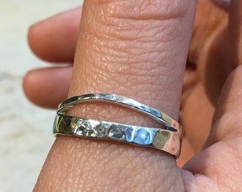 Midi ring, dainty thumb ring, Double Stacking Ring, Skinny Ring, Minimal Ring, Stackable Silver Ring, Organic ring - Greater Love R2477