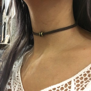Choker necklace, brass bead necklace, Minimalist necklace, bead pendant, brown suede necklace, Layered Necklace, wrap bracelet - AFN 122