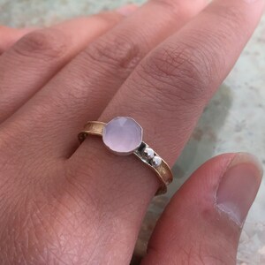 Rose quartz ring, Birthstone ring, mothers ring, stacking ring, personalised ring, stone ring, dainty ring, brass ring - Dawn R2574